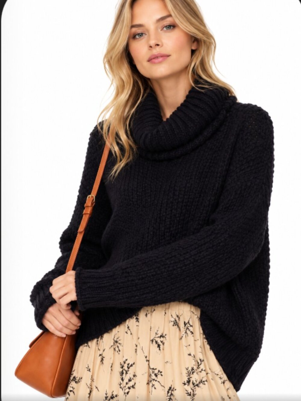 The Odells Slouch OVERSIZED Turtleneck Sweater Small Black Blue